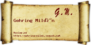 Gehring Milán névjegykártya